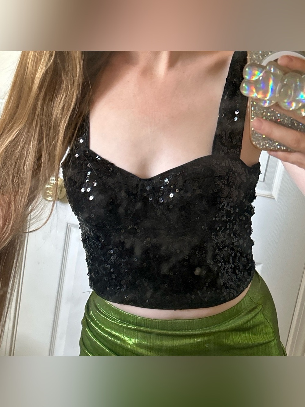 Black Sequin Crop Corset Style Zipper